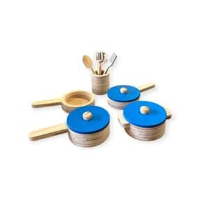 Conjunto De Panelinhas E Utensilios 9 Peças Azul